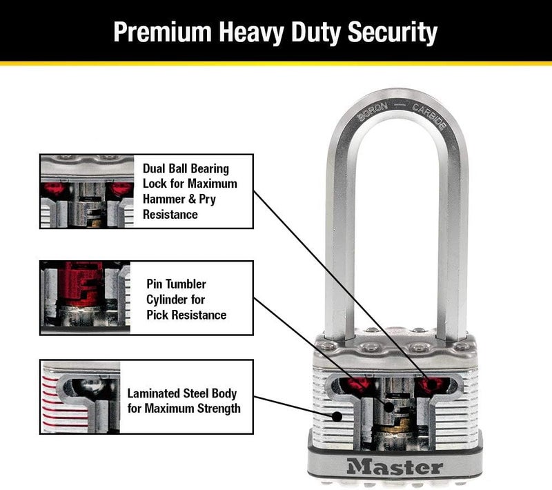 MasterLock M5XQLJ Magnum Heavy Duty Outdoor Padlock with Key, 4 Pack Keyed-Alike - Image 5